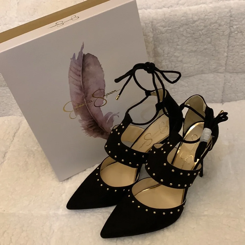 NWT “Jessica Simpson” black suede ankle tie heels - Picture 2 of 6